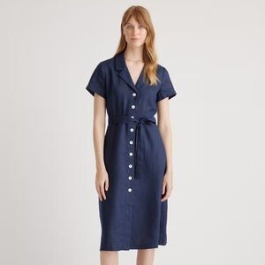 Quince 100% European Linen Button Front Dress in Navy Size Small